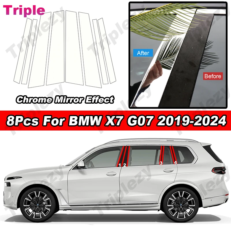 8Pcs Glossy Chrome Window Door Column B C Pillar Post Cover Molding Trim For BMW X7 G07 2019-2024 PC Material Stickers
8Pcs Glossy Chrome Window Door Column B C Pillar Post Cover Molding Trim For BMW X7 G07 2019-2024 PC Material Stickers