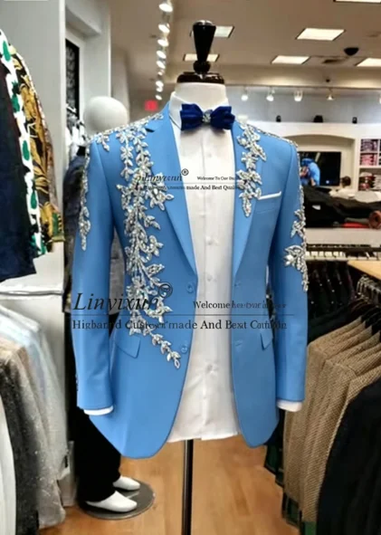 Handmade Ornament Crystals Tuxedos Men Suits Customized 2 Pieces Sets Groom Wedding Blazers Slim Fit Male Party ropa hombre
Handmade Ornament Crystals Tuxedos Men Suits Customized 2 Pieces Sets Groom Wedding Blazers Slim Fit Male Party ropa hombre