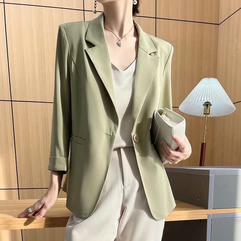 Loose Green Suit Jacket Women's Spring Summer New Style British Style Seven-Quarter Sleeve One Button Pure Color Commute Wind
Loose Green Suit Jacket Women's Spring Summer New Style British Style Seven-Quarter Sleeve One Button Pure Color Commute Wind