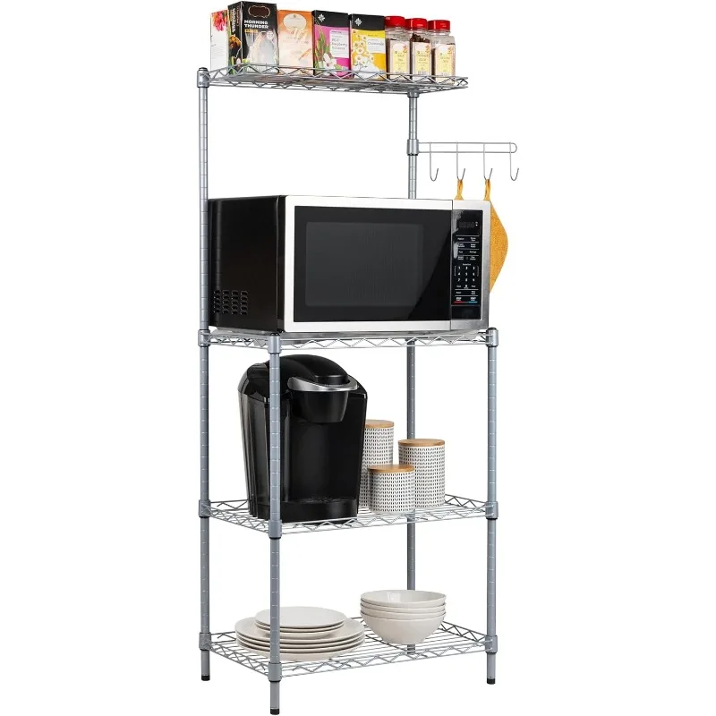 Microwave Rack with Storage, Bakers Rack, Utility Shelf, Kitchen, Metal, 21.25"L x 13.5"W x 50"H, Silver
Microwave Rack with Storage, Bakers Rack, Utility Shelf, Kitchen, Metal, 21.25"L x 13.5"W x 50"H, Silver