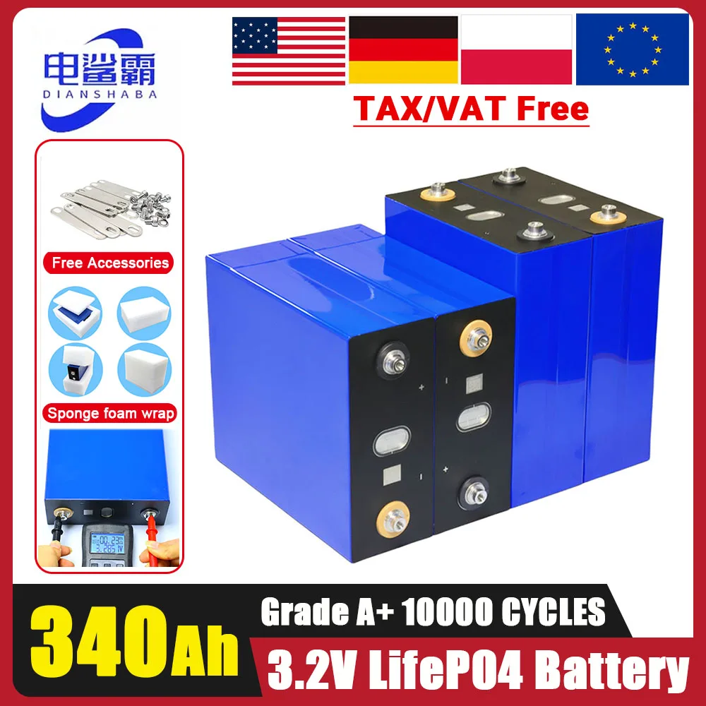 NO TAX LIFEP04 Batteries 3.2V 340Ah Grade A Rechargeable Battery Lithium Iron Phosphate for Camping Boats Golf Cart DIY 12V 24V
NO TAX LIFEP04 Batteries 3.2V 340Ah Grade A Rechargeable Battery Lithium Iron Phosphate for Camping Boats Golf Cart DIY 12V 24V