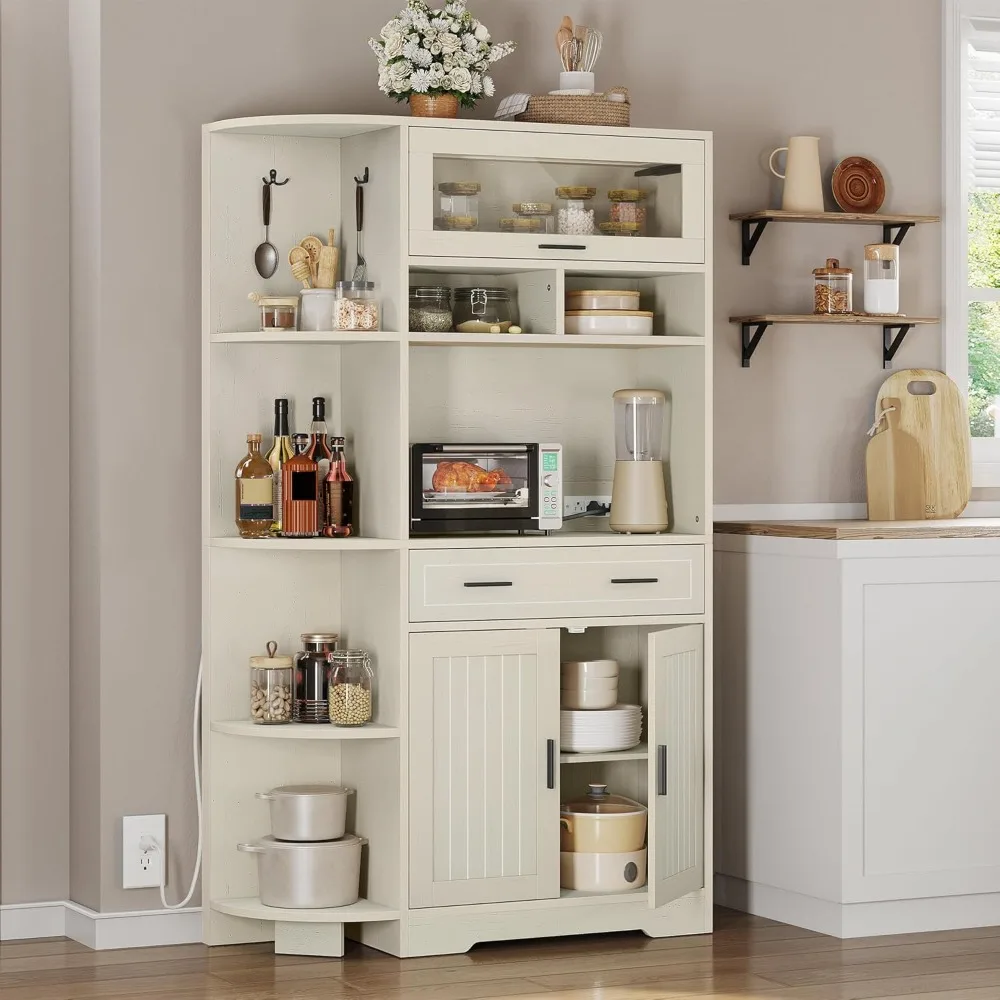 Farmhouse-Style Kitchen Pantry Cabinet with Drawers, 67-Inch Baker's Rack featuring Power Outlets, Buffet Sideboard with Microwa
Farmhouse-Style Kitchen Pantry Cabinet with Drawers, 67-Inch Baker's Rack featuring Power Outlets, Buffet Sideboard with Microwa