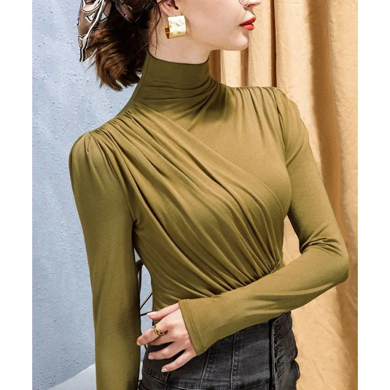 Women's Autumn Fashion Elegant Simplicity Solid Color Turtleneck Long Sleeve T-Shirt Women Clothes All-match Temperament Tops
Women's Autumn Fashion Elegant Simplicity Solid Color Turtleneck Long Sleeve T-Shirt Women Clothes All-match Temperament Tops
