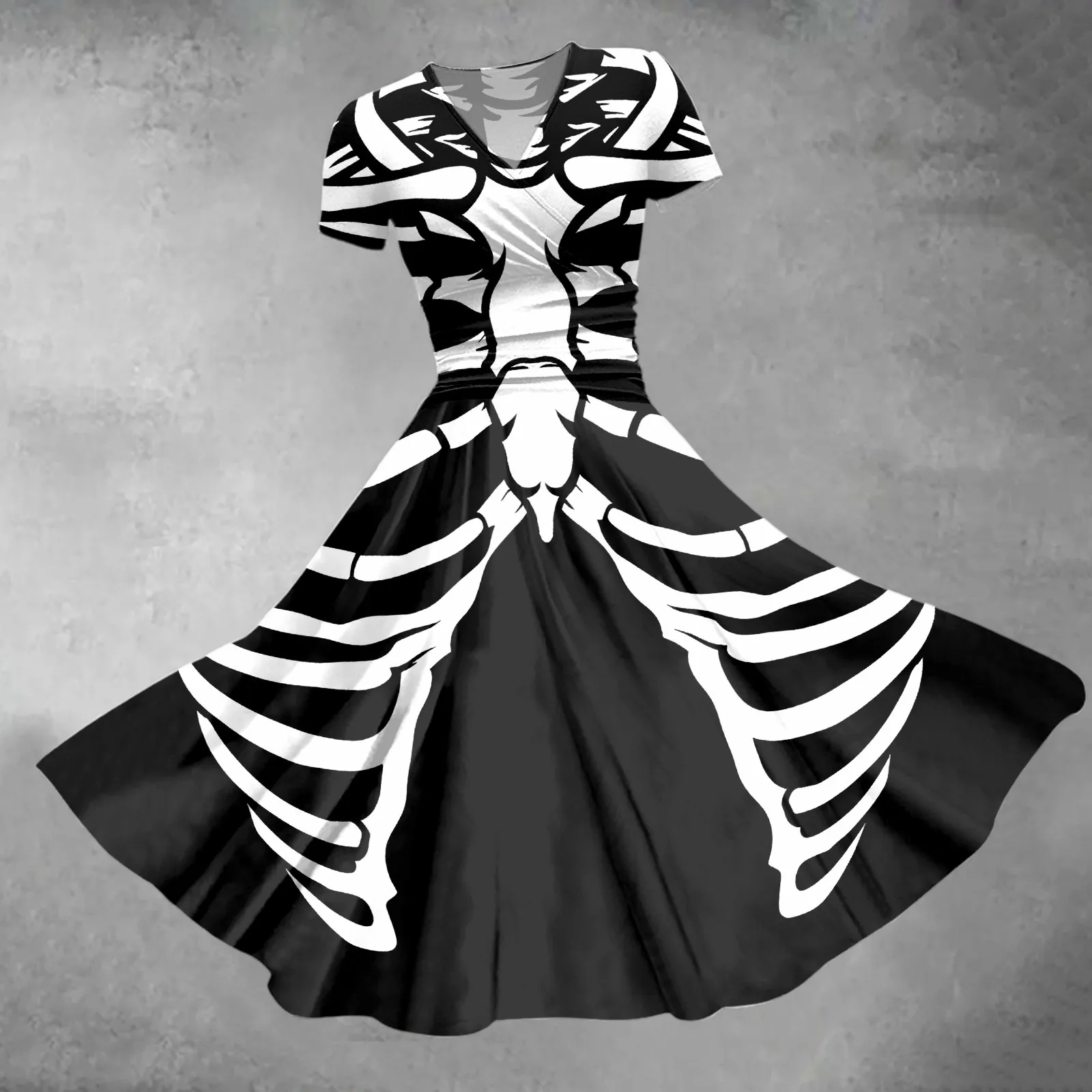 Skeleton Print Halloween Party Dress Women V-Neck Short Sleeved Large Swing Dresses Slim Fit High Waist Pleated A Line Dress
Skeleton Print Halloween Party Dress Women V-Neck Short Sleeved Large Swing Dresses Slim Fit High Waist Pleated A Line Dress