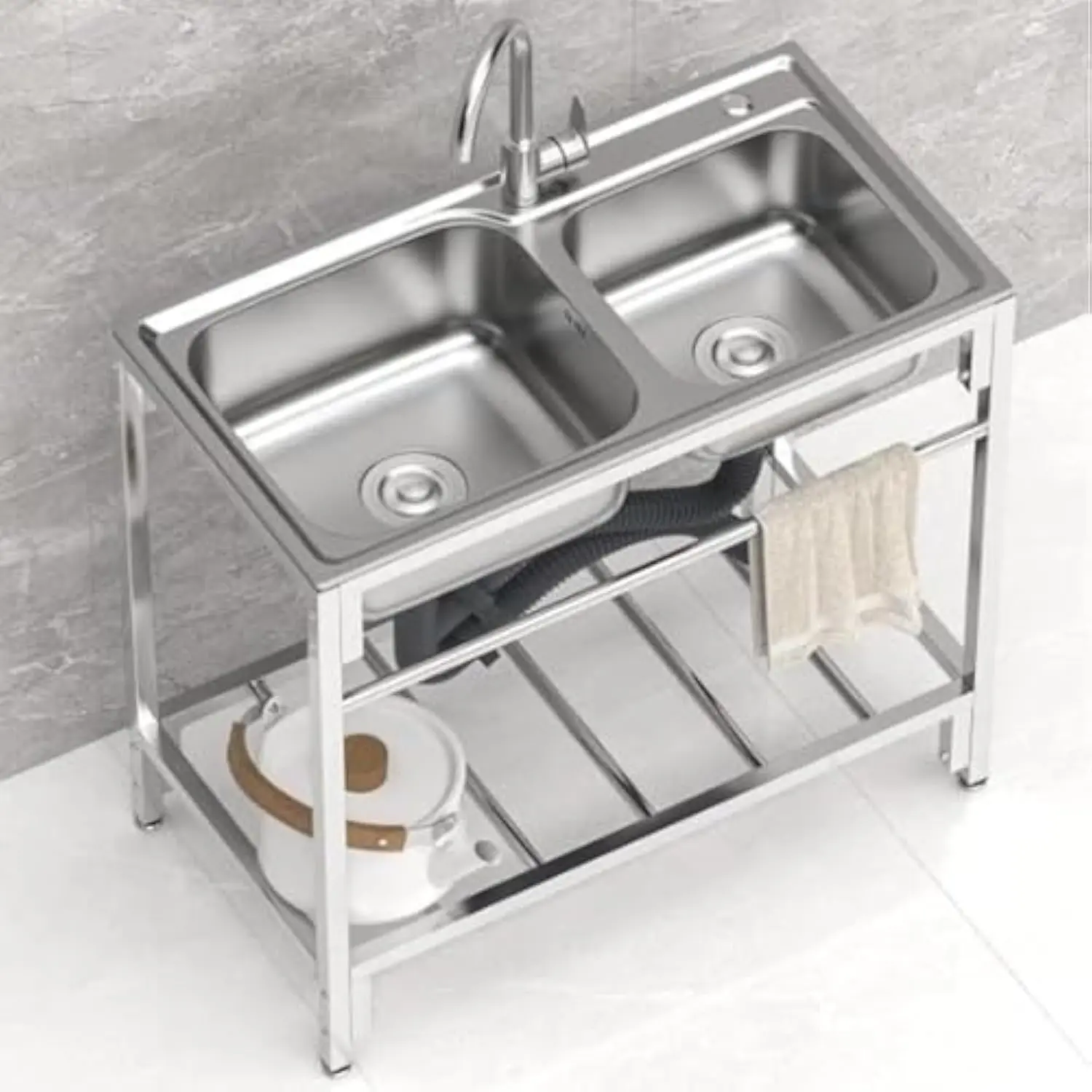 Catering Sink Free Standing Stainless Steel Utility Sinks for Laundry Room with Hot and Cold Faucet and Double Bowl, Industrial
Catering Sink Free Standing Stainless Steel Utility Sinks for Laundry Room with Hot and Cold Faucet and Double Bowl, Industrial