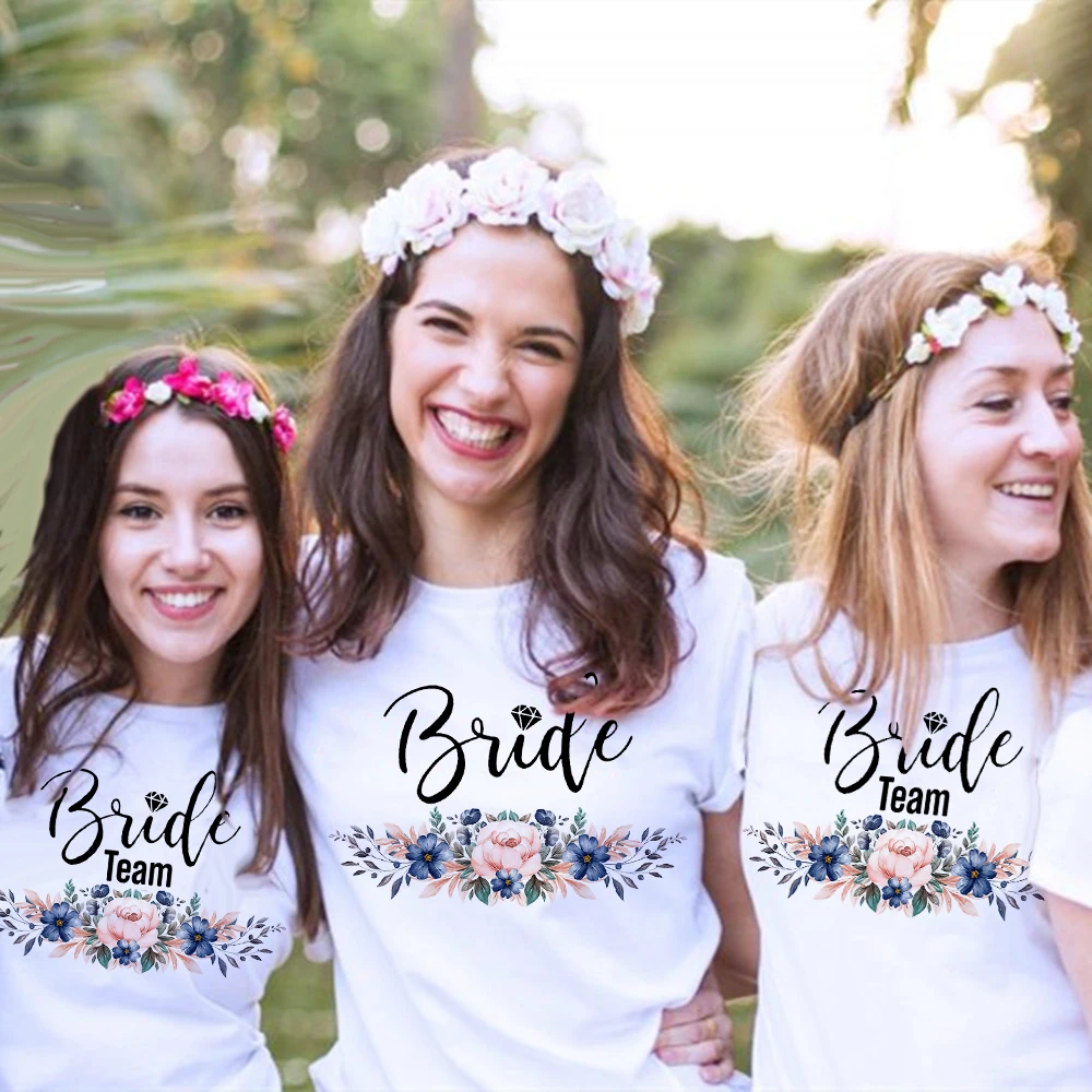 Team Bride flower Print Women Short Sleeve T Shirts Bachelorette Party Graphic T-shirt bridesmaid outfit Tee Wedding Female Top
Team Bride flower Print Women Short Sleeve T Shirts Bachelorette Party Graphic T-shirt bridesmaid outfit Tee Wedding Female Top