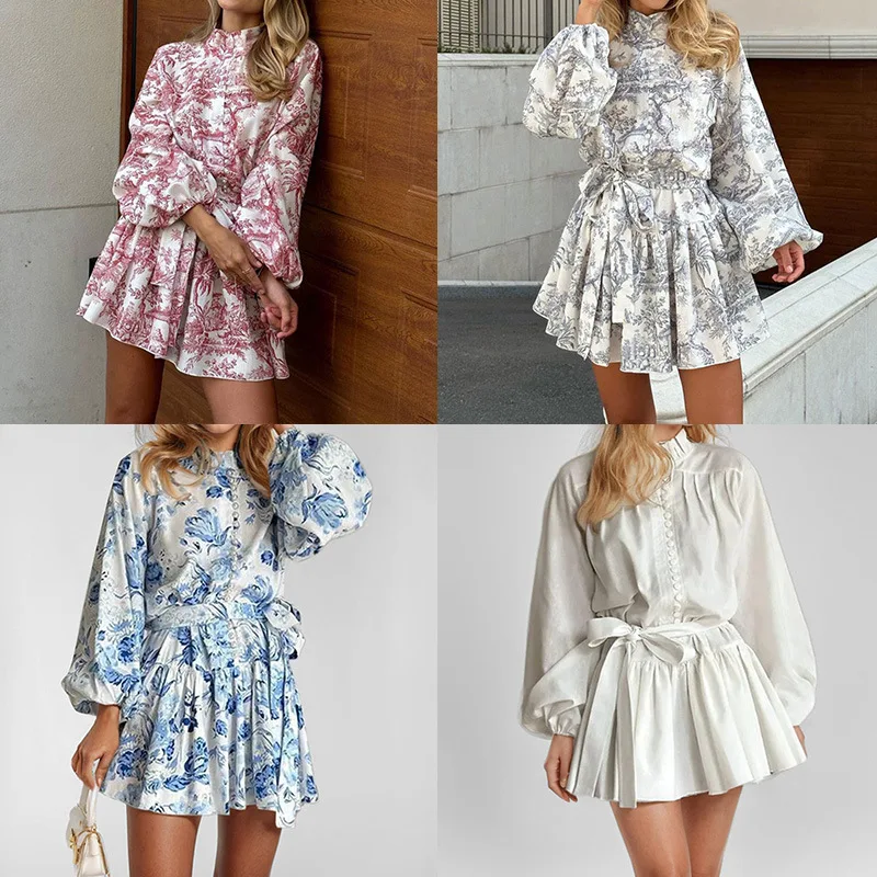 Elegant Print Shirt Dress For Women High Neck Long Lantern Sleeve Belted Waist Flowy Mini Dress Casual Summer Vacation Dresses
Elegant Print Shirt Dress For Women High Neck Long Lantern Sleeve Belted Waist Flowy Mini Dress Casual Summer Vacation Dresses