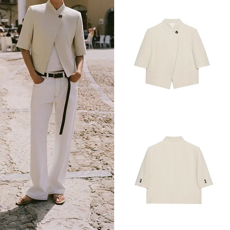 Fashionable Short Sleeve Stand Collar Suit Jacket Women's Personality Style 2026 New Summer Clothing ZADATA Brand
Fashionable Short Sleeve Stand Collar Suit Jacket Women's Personality Style 2026 New Summer Clothing ZADATA Brand