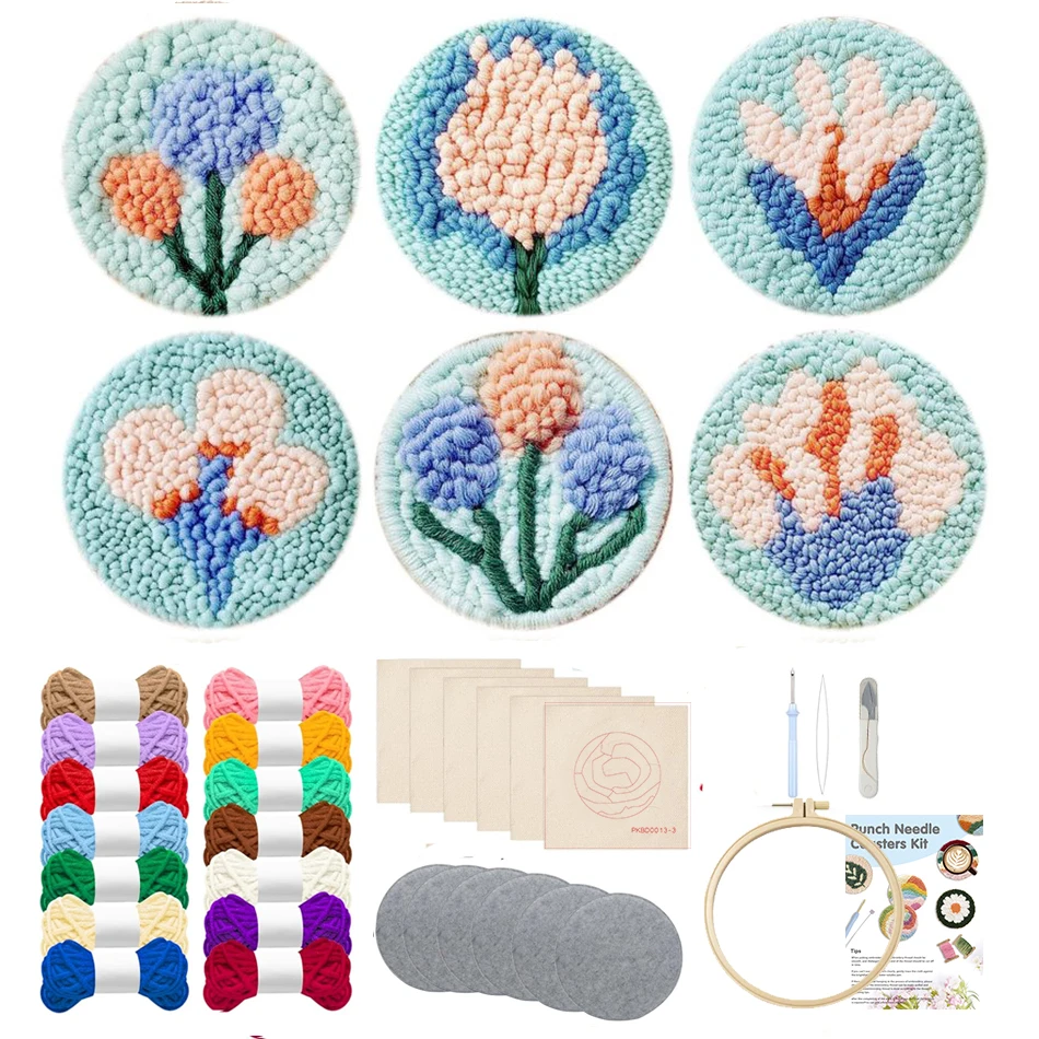 Punch Needle Coaster Kit 6PCS Easy Embroidery Punch Needle Set DIY Tufted Coaster Flower Rug Hooking Kit Craft Needlework
Punch Needle Coaster Kit 6PCS Easy Embroidery Punch Needle Set DIY Tufted Coaster Flower Rug Hooking Kit Craft Needlework