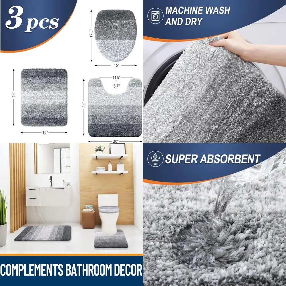 3-Piece Grey Bathroom Rug Set: Soft Microfiber Bath Mat, U-Shape Toilet Seat Cover & Lid, Quick Dry & Washable
3-Piece Grey Bathroom Rug Set: Soft Microfiber Bath Mat, U-Shape Toilet Seat Cover & Lid, Quick Dry & Washable
