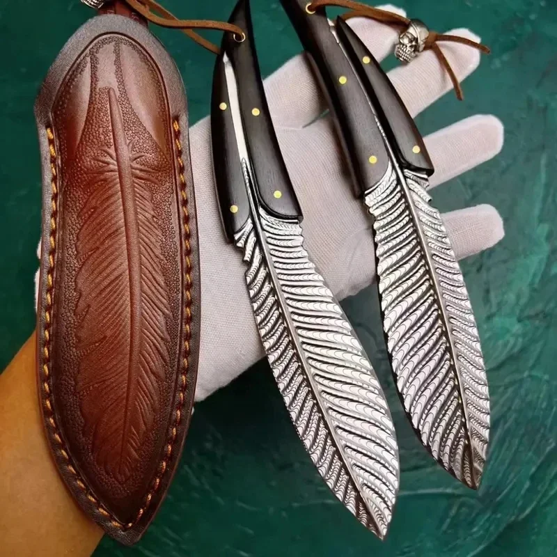 Fixed Blade Damascus Steel Knife Hunting Straight Knife Feather Pattern Survival Self Defense Tactical Knives Christmas Gifts
Fixed Blade Damascus Steel Knife Hunting Straight Knife Feather Pattern Survival Self Defense Tactical Knives Christmas Gifts