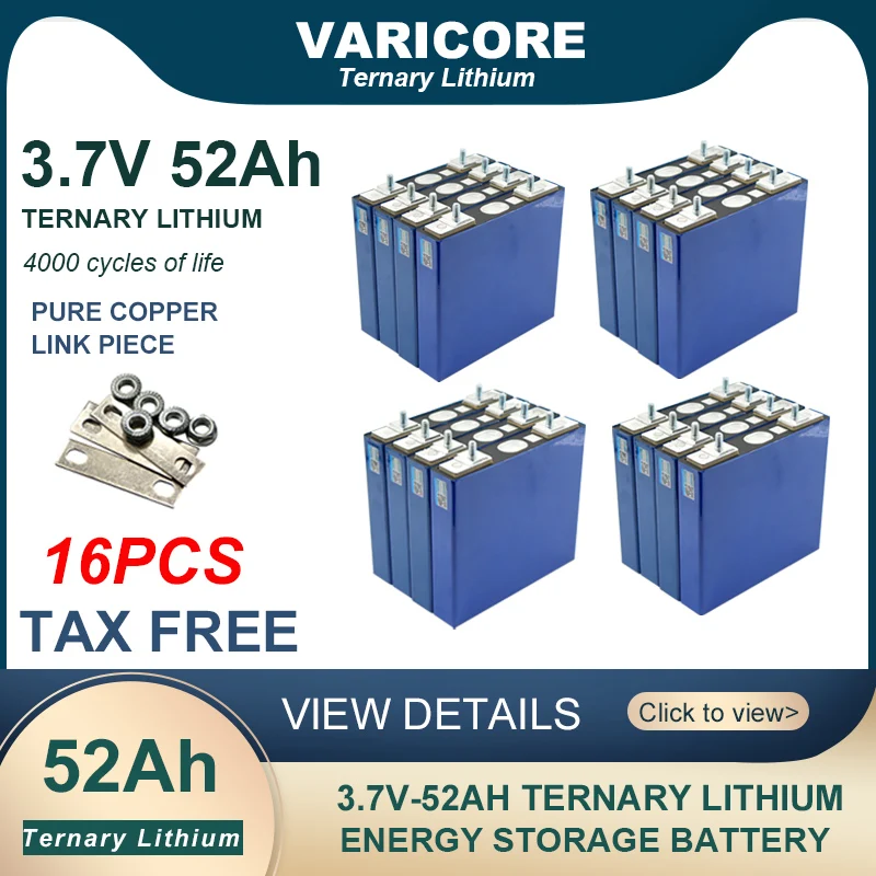 16pcs 3.7V/4.2V 52Ah battery 3C Ternary lithium for 3s 12V 24V 36V Motorcycle Car motor batteries modification Stud Tax Free
16pcs 3.7V/4.2V 52Ah battery 3C Ternary lithium for 3s 12V 24V 36V Motorcycle Car motor batteries modification Stud Tax Free