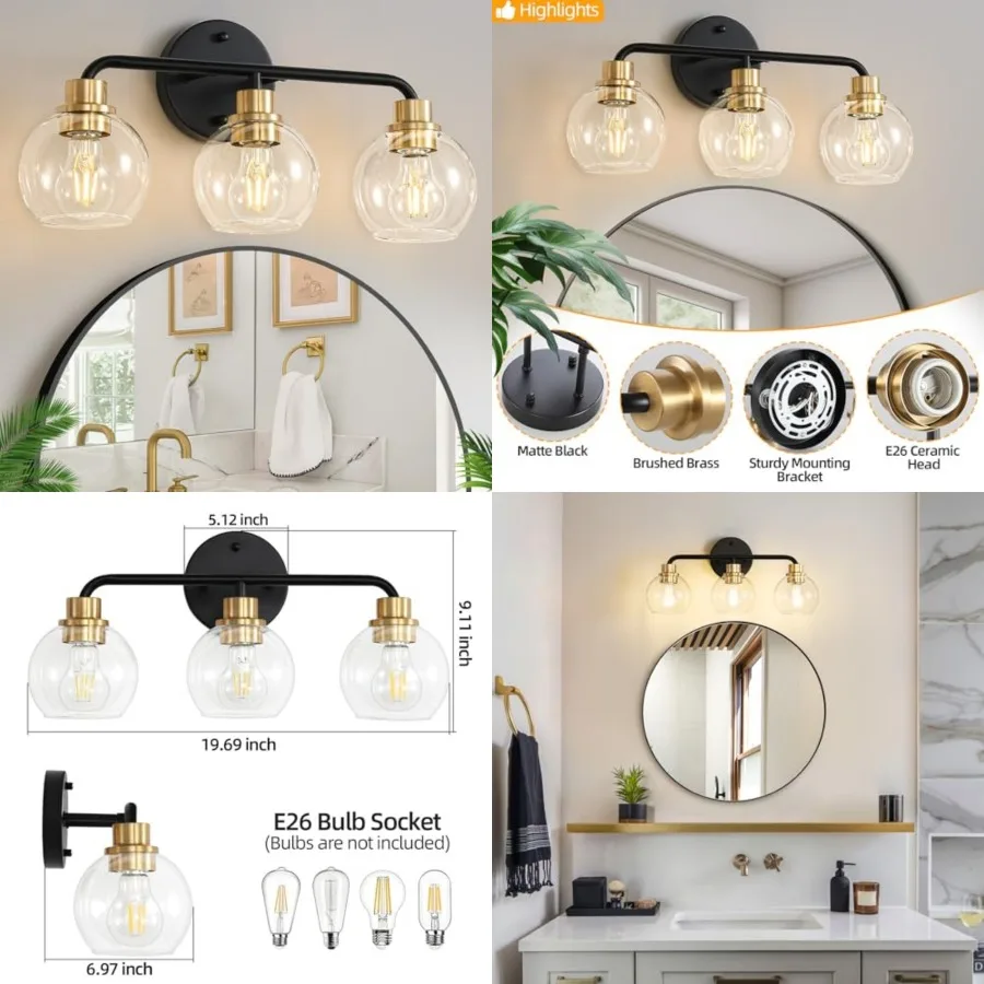 3 Light Bathroom Vanity Light, Bathroom Light Fixtures with Clear Glass Shade Modern Wall Sconces Lighting Bath Wall Lights Lam
3 Light Bathroom Vanity Light, Bathroom Light Fixtures with Clear Glass Shade Modern Wall Sconces Lighting Bath Wall Lights Lam