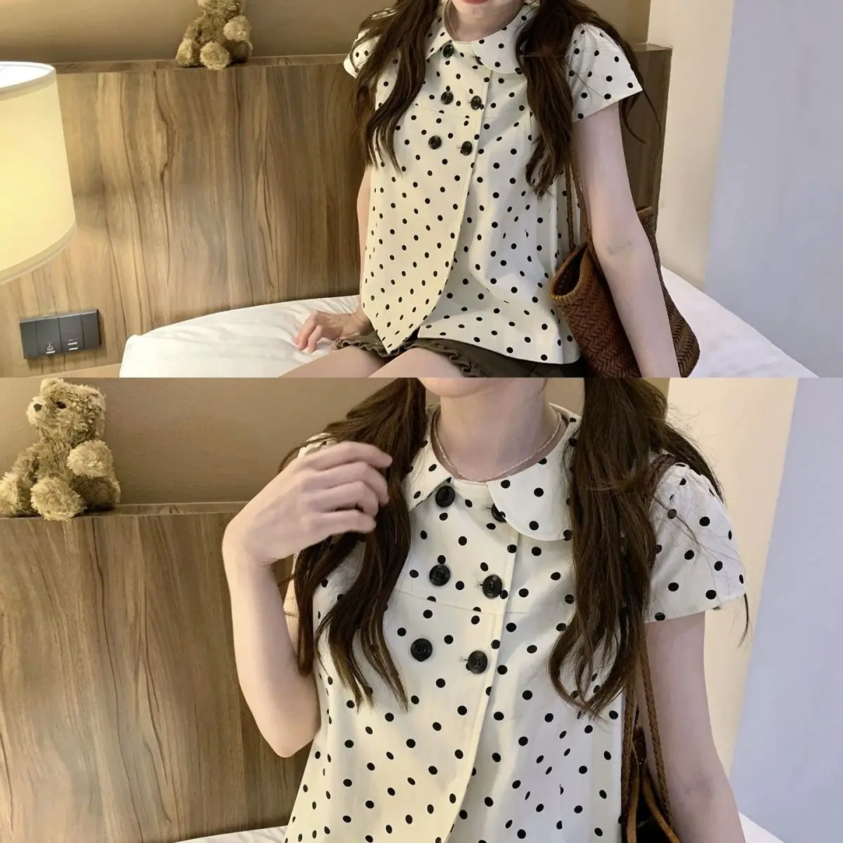 Korean Girl's Sweet Cute Collar Polka Dot Shirt Versatile Spring Summer Women Tops
Korean Girl's Sweet Cute Collar Polka Dot Shirt Versatile Spring Summer Women Tops
