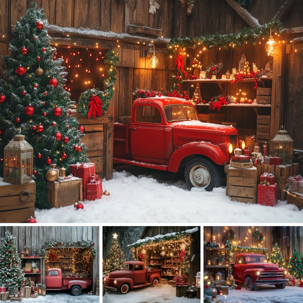 Wooden Barn Christmas Backdrop Vintage Red Pickup Truck Pine Tree Red Wreath Warm Light Red Gift Snow Ground Shoot Background
Wooden Barn Christmas Backdrop Vintage Red Pickup Truck Pine Tree Red Wreath Warm Light Red Gift Snow Ground Shoot Background
