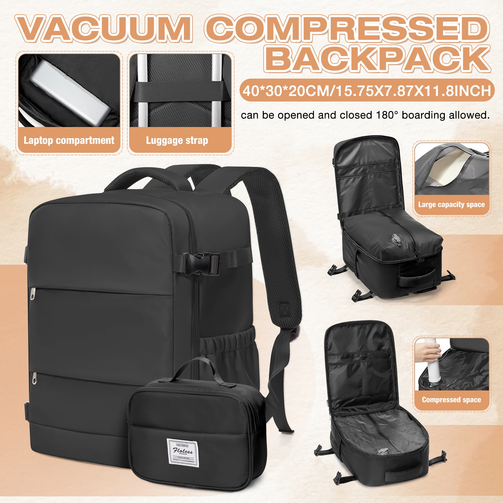 Vacuum Backpack, Ryanair 40x30x20 Travel Backpack Short Distance Cabin Bag for Easyjet WizAir 15.6" Laptop Bag,With Toiletry Bag
Vacuum Backpack, Ryanair 40x30x20 Travel Backpack Short Distance Cabin Bag for Easyjet WizAir 15.6" Laptop Bag,With Toiletry Bag