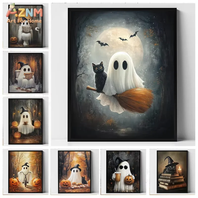 1PC ,Cute Ghost Black Cat Riding A Broom Canvas Print Ghost Read Book Jack-o-lantern Halloween Wall Art Poster Autumn Home
1PC ,Cute Ghost Black Cat Riding A Broom Canvas Print Ghost Read Book Jack-o-lantern Halloween Wall Art Poster Autumn Home