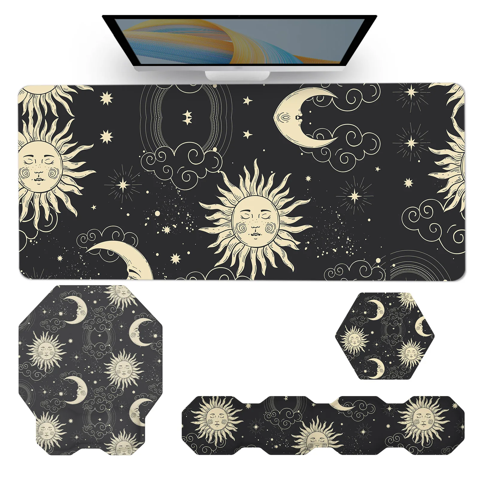 Black Sun and Moon Mouse Pad Wrist Rest 4-piece set - ergonomic design, effective relief wrist pain, soft and comfortable
Black Sun and Moon Mouse Pad Wrist Rest 4-piece set - ergonomic design, effective relief wrist pain, soft and comfortable