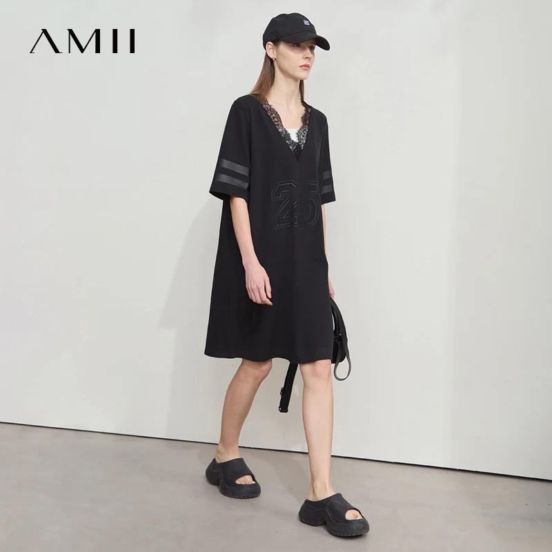 Платье Amii для женщин, минималистичное кружевное лоскутное платье с v-образным вырезом, свободное прямое платье-труба со средними рукавами и буквенным принтом 12542008
Платье Amii для женщин, минималистичное кружевное лоскутное платье с v-образным вырезом, свободное прямое платье-труба со средними рукавами и буквенным принтом 12542008