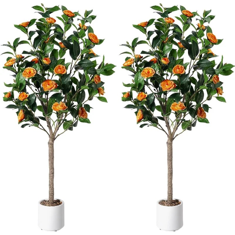 Artificial Camellia Tree 5ft, 2pack Indoor Fake Plant with Realistic Trunk, Leaves, Flowers and White Planter, Faux
Artificial Camellia Tree 5ft, 2pack Indoor Fake Plant with Realistic Trunk, Leaves, Flowers and White Planter, Faux