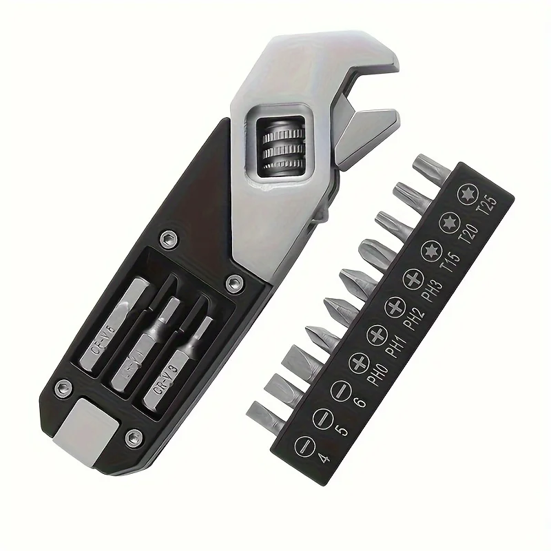 12-in-1 adjustable folding wrench,a camping tool with a black exterior,which has the functions of being sandproof and waterproof
12-in-1 adjustable folding wrench,a camping tool with a black exterior,which has the functions of being sandproof and waterproof