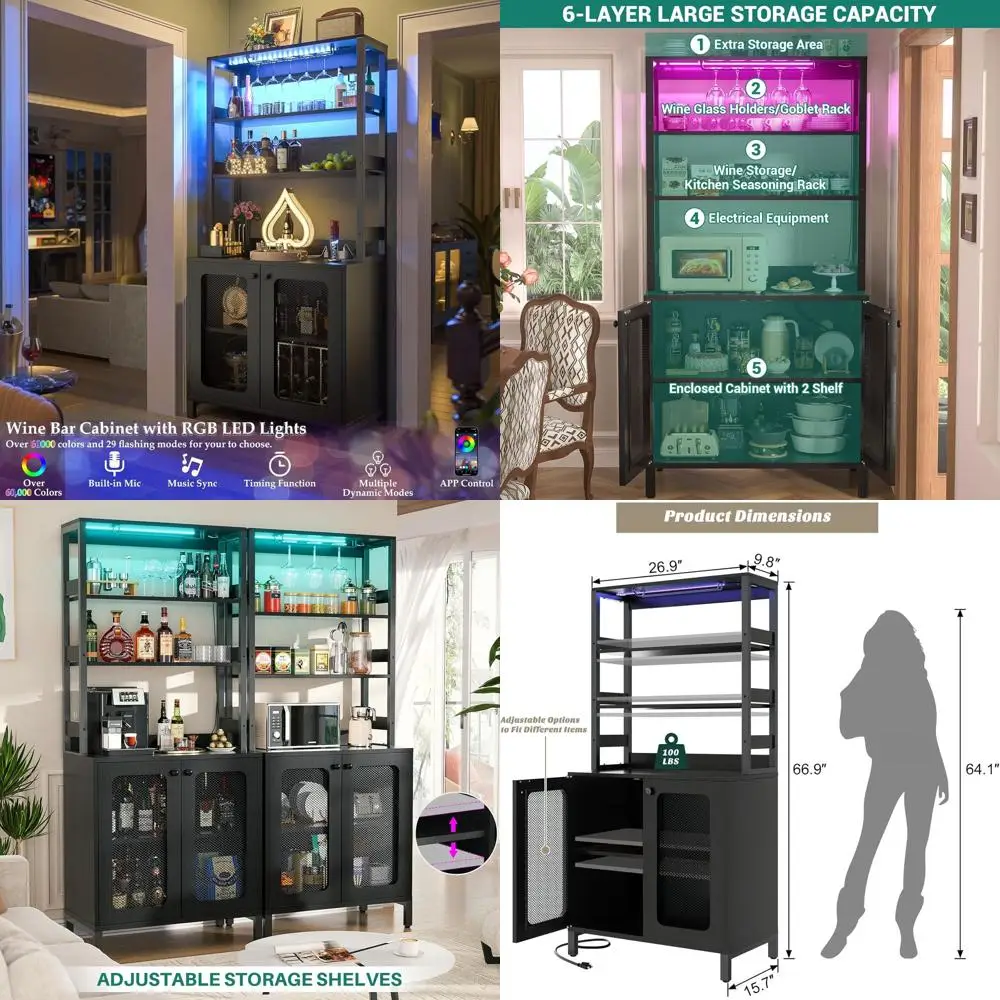 67 Высокий шкаф для черного вина и спиртного бара со светодиодной подсветкой, стеклянной стойкой и розетками для домашних кофейных станций
67 Высокий шкаф для черного вина и спиртного бара со светодиодной подсветкой, стеклянной стойкой и розетками для домашних кофейных станций