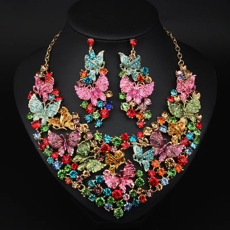 Jewelry, colorful butterfly with crystal necklace, earrings set, banquet dress, women's accessories manufacturer
Jewelry, colorful butterfly with crystal necklace, earrings set, banquet dress, women's accessories manufacturer