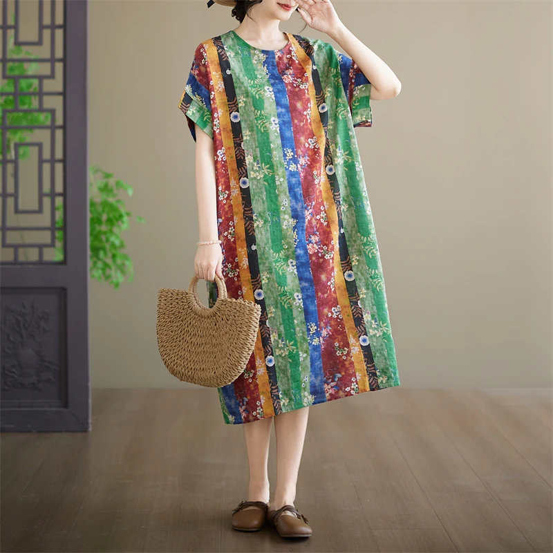 Plus Size Summer New Style Thin Cotton Artistic Women's Knee-Length Midi Dress Short Sleeve Loose Fit City Walk Cotton Polyes...
Plus Size Summer New Style Thin Cotton Artistic Women's Knee-Length Midi Dress Short Sleeve Loose Fit City Walk Cotton Polyes...