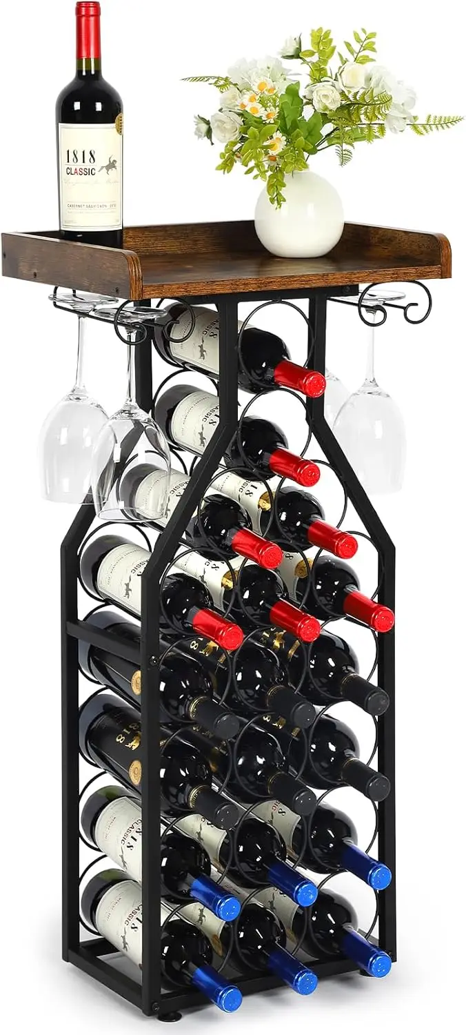 19-Bottle Floating Wine Rack with Wood Tabletop, Metal Stand for Home Bar and Dining Room Decor
19-Bottle Floating Wine Rack with Wood Tabletop, Metal Stand for Home Bar and Dining Room Decor