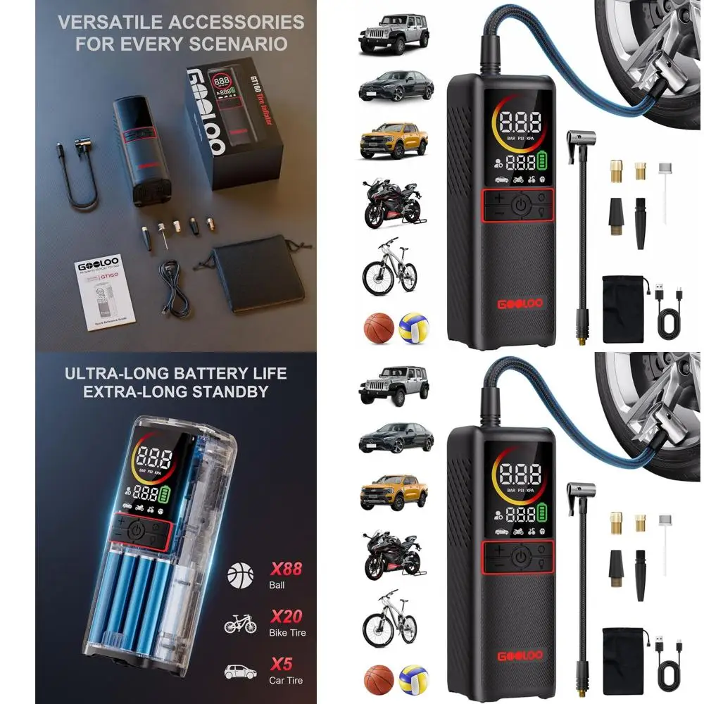 Portable 160PSI Air Compressor by GOOLOO GT160, Cordless 7500mAh Pump for Cars, Bikes, and More
Portable 160PSI Air Compressor by GOOLOO GT160, Cordless 7500mAh Pump for Cars, Bikes, and More