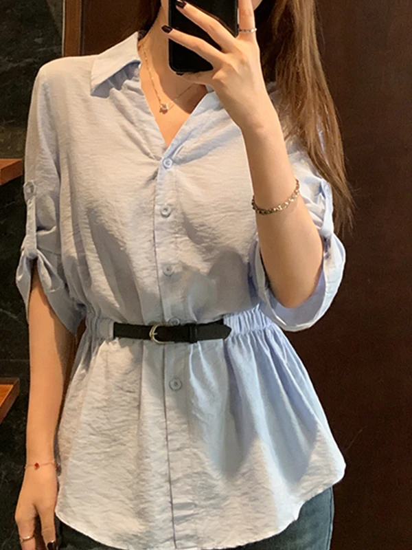 Slimming plus Size Summer Shirt Korean Style Turn-down Collar Waist-cinching Slimming Top for plus Size Women
Slimming plus Size Summer Shirt Korean Style Turn-down Collar Waist-cinching Slimming Top for plus Size Women