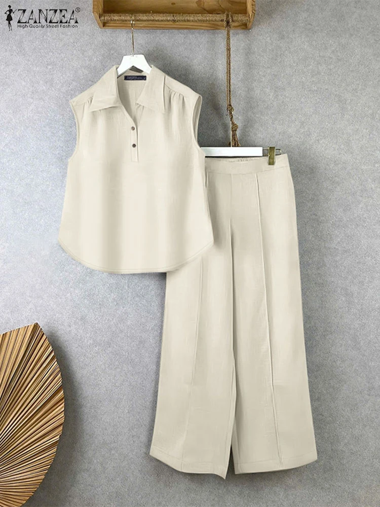 ZANZEA Womens 2 Piece Pant Sets Casual Turn-Down Collar Sleeveless Tops Pintuck Wide Leg Pants 2PCS Outfits Commute Solid Suits
ZANZEA Womens 2 Piece Pant Sets Casual Turn-Down Collar Sleeveless Tops Pintuck Wide Leg Pants 2PCS Outfits Commute Solid Suits