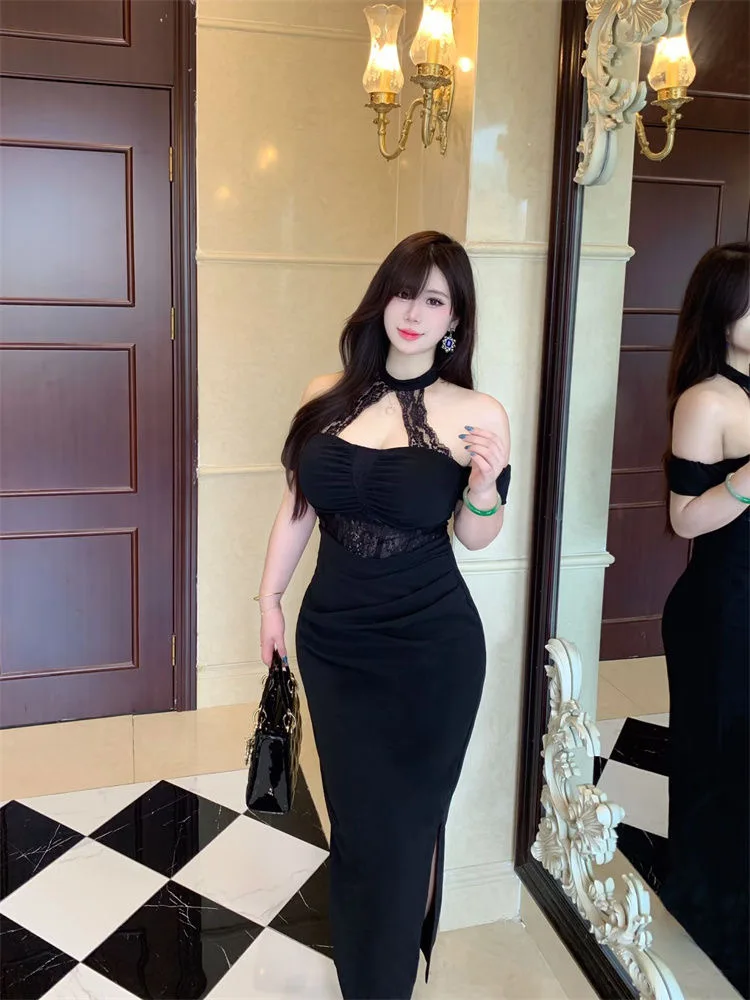 Sexy Pure Desire Black Lace Hollow out Women's Dress Slimming Waist Long Skirt Bodycon Dress round Neck Short Sleeve Suit
Sexy Pure Desire Black Lace Hollow out Women's Dress Slimming Waist Long Skirt Bodycon Dress round Neck Short Sleeve Suit