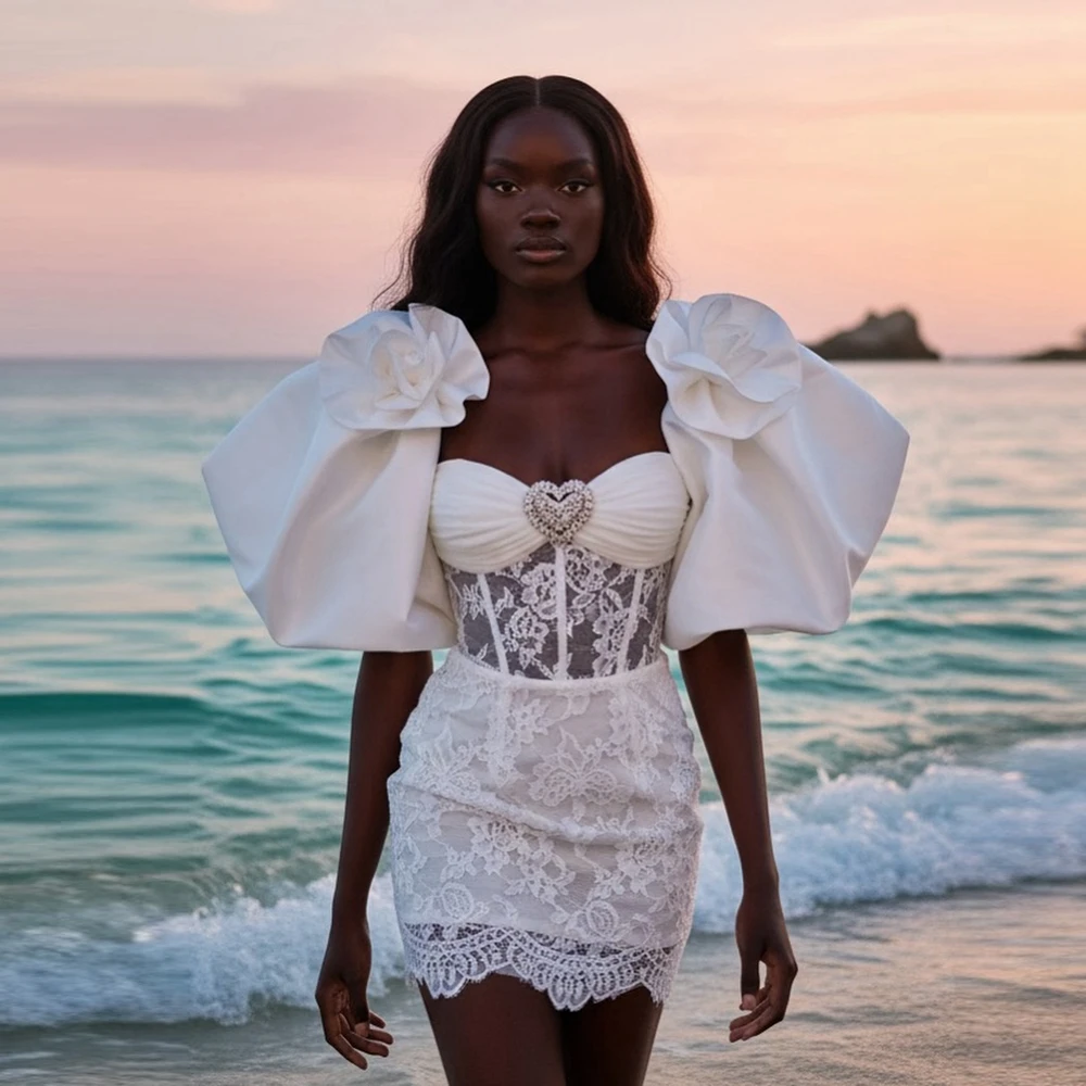 Puff Sleeves Satin Mini Cocktail Dresses Sheer Lace Appliques Evening Prom Dress For Africa Women Satin Formal Party Gowns
Puff Sleeves Satin Mini Cocktail Dresses Sheer Lace Appliques Evening Prom Dress For Africa Women Satin Formal Party Gowns