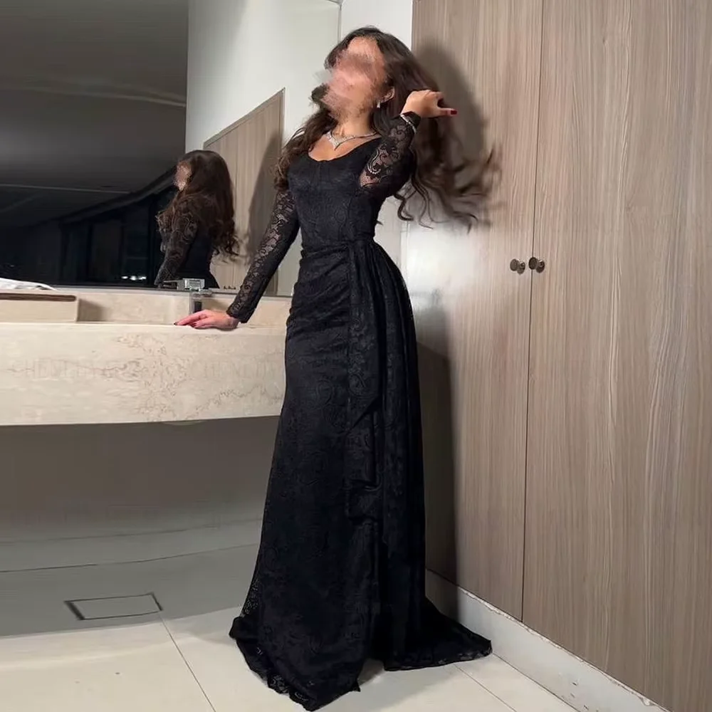 Flora Dress Black Satin Mermaid Prom Dress Lace Long SLeeves Pleated 2025 Customized Evening Gowns Saudi Arabia Party Gowns
Flora Dress Black Satin Mermaid Prom Dress Lace Long SLeeves Pleated 2025 Customized Evening Gowns Saudi Arabia Party Gowns