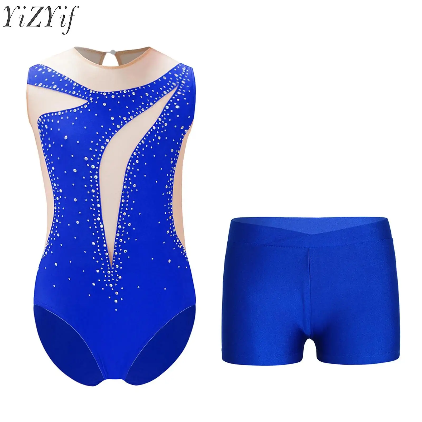 Kids Girls Figure Skating Dancewear Ballet Sets Sports Tracksuit Sheer Mesh Rhinestone Gymanstics Workout Leotard with Shorts
Kids Girls Figure Skating Dancewear Ballet Sets Sports Tracksuit Sheer Mesh Rhinestone Gymanstics Workout Leotard with Shorts