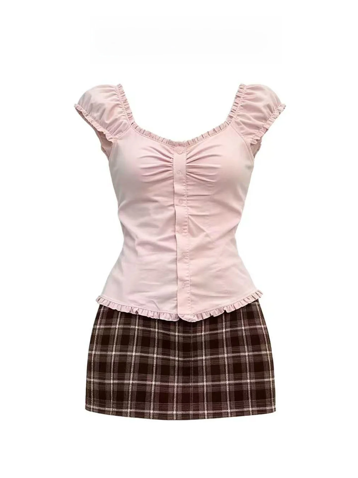 Sweet Collar Bubble Sleeve Shirt Women's Summer New Waist Cinching Plaid Short Skirt Two-Piece Set Fashionable Commute Style ...
Sweet Collar Bubble Sleeve Shirt Women's Summer New Waist Cinching Plaid Short Skirt Two-Piece Set Fashionable Commute Style ...