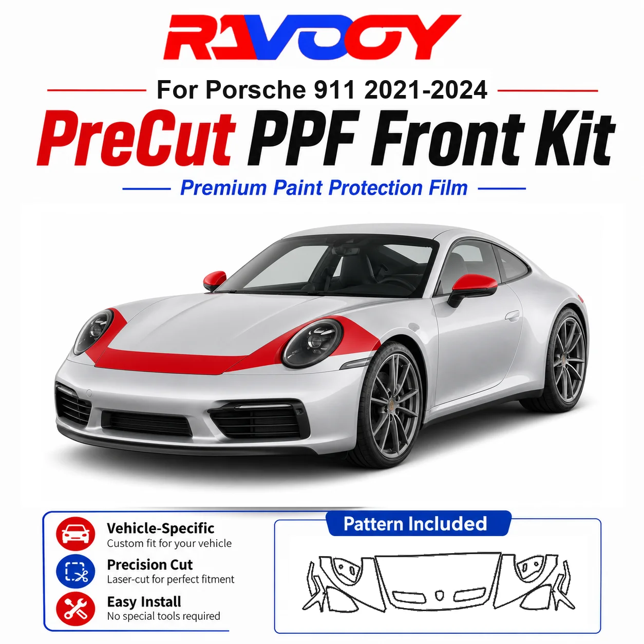 8.5mil TPU Precut PPF Kit For Porsche 911 2021-2024 - Hood, Fenders & Mirror Set - Self-Healing Clear Bra Film
8.5mil TPU Precut PPF Kit For Porsche 911 2021-2024 - Hood, Fenders & Mirror Set - Self-Healing Clear Bra Film
