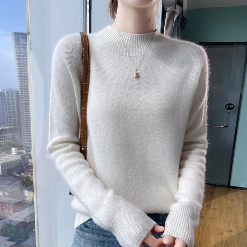 Женский свитер из 100% мериносовой шерсти на осень-зиму, с воротником-стойкой, простой классический теплый вязаный пуловер
Женский свитер из 100% мериносовой шерсти на осень-зиму, с воротником-стойкой, простой классический теплый вязаный пуловер