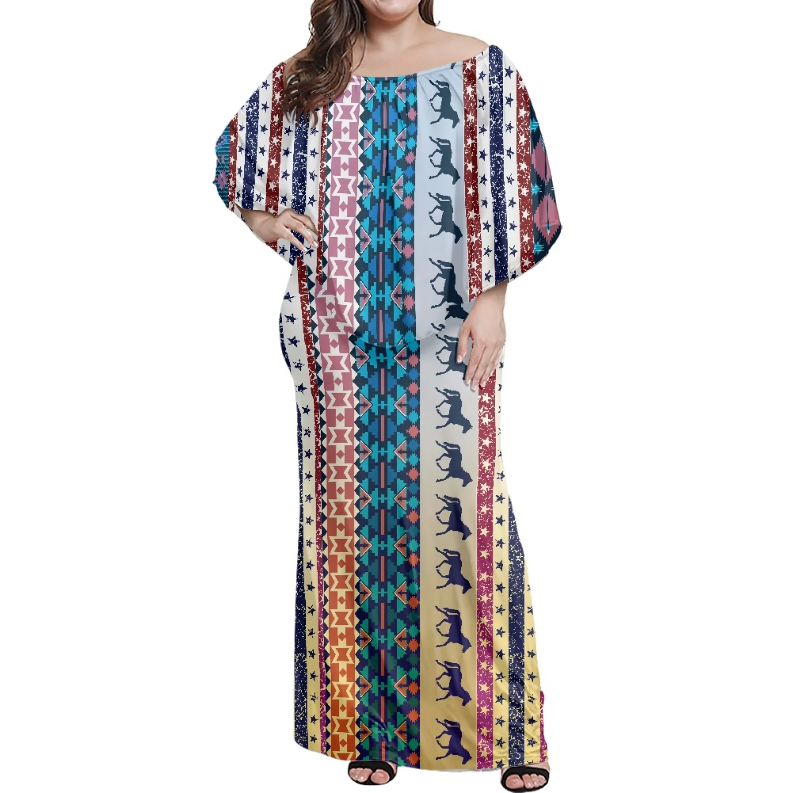 Tribal Ethnic Style Tribal Splicing Prints One Line Neck Large Front Swing Long Dress Parties Formal Occasions Vacation Dresses
Tribal Ethnic Style Tribal Splicing Prints One Line Neck Large Front Swing Long Dress Parties Formal Occasions Vacation Dresses