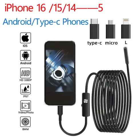 HD1920P Endoscoop Inspectie Camera Type-C Mini Inspectie Camera IP67 Auto Riool Pijpleiding Borescope voor Android IOS iphone