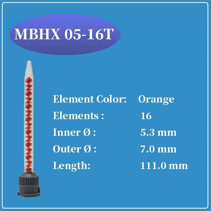 MBHX 05-16T Двухкомпонентный миксер для статических смесительных трубок AB, подходит для картриджей емкостью 50 мл 4:1/10: 1
MBHX 05-16T Двухкомпонентный миксер для статических смесительных трубок AB, подходит для картриджей емкостью 50 мл 4:1/10: 1