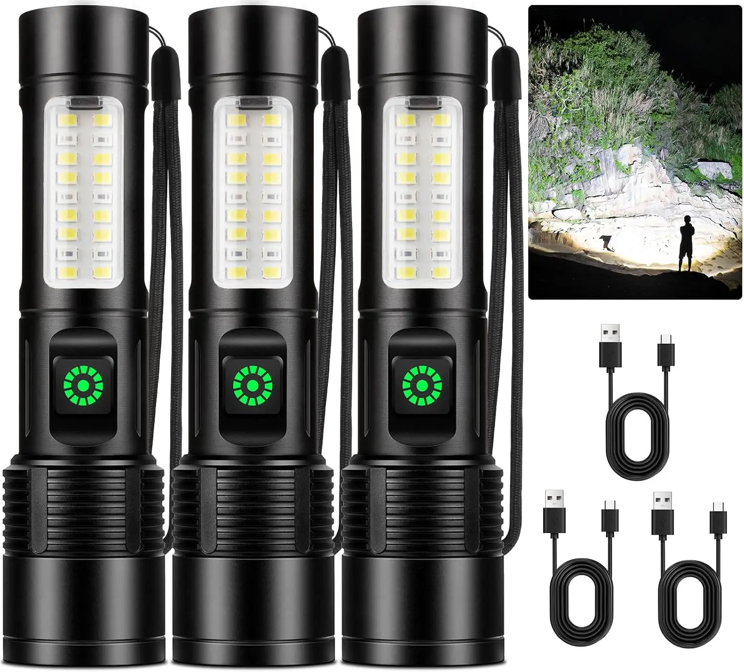 99000 Lumens Rechargeable LED Flashlight, 6 Modes, Waterproof, Multifunctional for Camping Hiking (3 Pack)
99000 Lumens Rechargeable LED Flashlight, 6 Modes, Waterproof, Multifunctional for Camping Hiking (3 Pack)