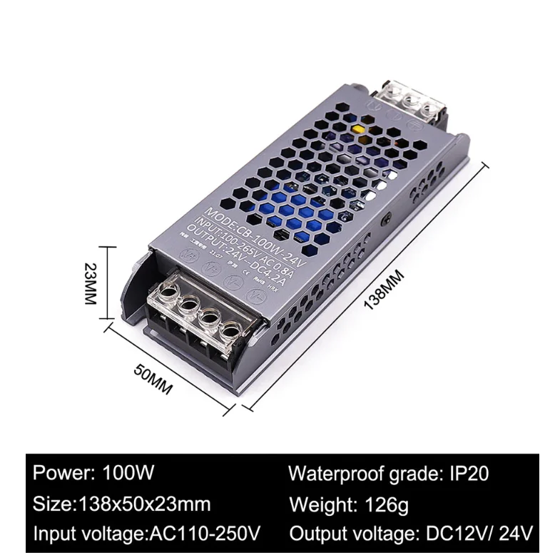 AC/DC 12V 24V Transformer 100W LED Driver Power Supply Super Thin A/D Converter for LED Strip Light Bulb
AC/DC 12V 24V Transformer 100W LED Driver Power Supply Super Thin A/D Converter for LED Strip Light Bulb