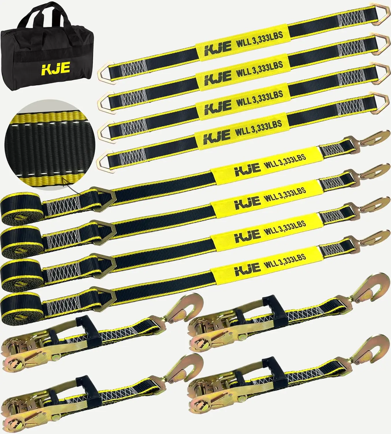 Heavy Duty Car Trailer Tie Down Straps with Reflective - 4 Ratchet Straps, 4 Axle Straps, 10,000lbs Strength for Transport
Heavy Duty Car Trailer Tie Down Straps with Reflective - 4 Ratchet Straps, 4 Axle Straps, 10,000lbs Strength for Transport