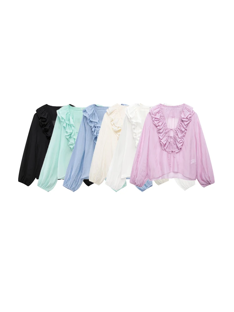 TRZA Women's Fashion Tied Ruffle Blouse V-Neck Long Sleeve Chic Top Female Shirt Trendy Clothing
TRZA Women's Fashion Tied Ruffle Blouse V-Neck Long Sleeve Chic Top Female Shirt Trendy Clothing