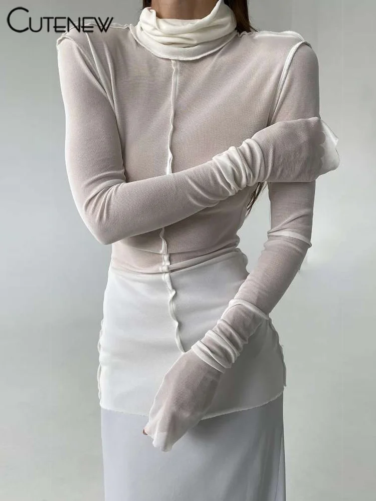 Cutenew Solid Thin Sheer Autumn Women T-shirts Classic Ruched Trim High Collar Full Sleeve Basic Tees Female All-matched Tops
Cutenew Solid Thin Sheer Autumn Women T-shirts Classic Ruched Trim High Collar Full Sleeve Basic Tees Female All-matched Tops