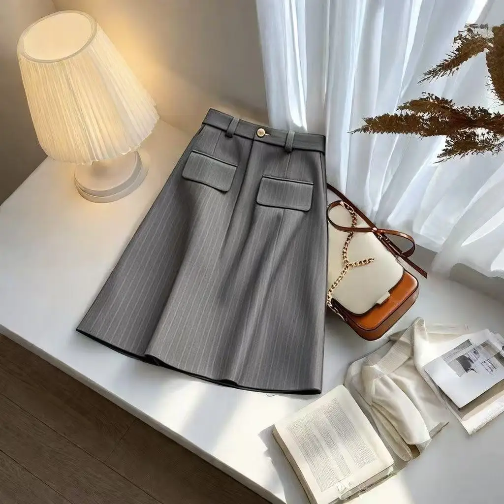 Spring Autumn Office Lady Simplicity Striped High Waist A-line Skirt Ladies Fashion Buttons Zipper Women Clothes Skirts
Spring Autumn Office Lady Simplicity Striped High Waist A-line Skirt Ladies Fashion Buttons Zipper Women Clothes Skirts