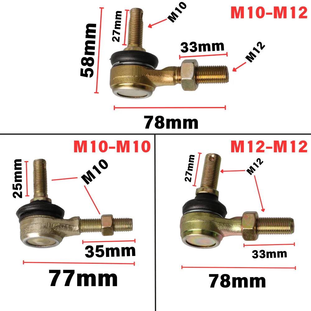 1 Pair M10 / M12 Tie Rod Ball Joint Kit For 50cc 70cc 90cc 110cc 125cc 150cc 200cc 250cc 300cc ATV Go Kart Quad Buggy 4-Wheeler
1 Pair M10 / M12 Tie Rod Ball Joint Kit For 50cc 70cc 90cc 110cc 125cc 150cc 200cc 250cc 300cc ATV Go Kart Quad Buggy 4-Wheeler