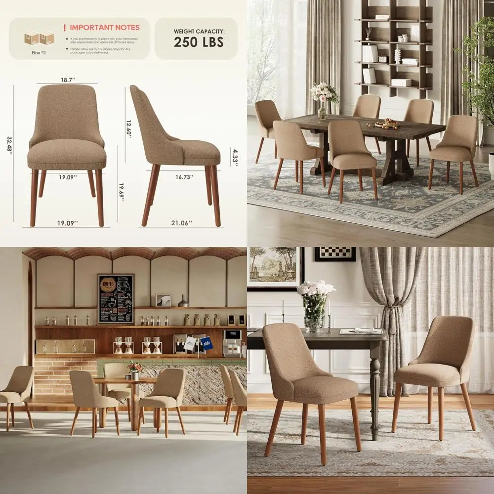 Set of 4 Upholstered High-Back Dining Chairs with Wood Legs, Suitable for Kitchen, Dining Room, or Cafe, Camel Color
Set of 4 Upholstered High-Back Dining Chairs with Wood Legs, Suitable for Kitchen, Dining Room, or Cafe, Camel Color